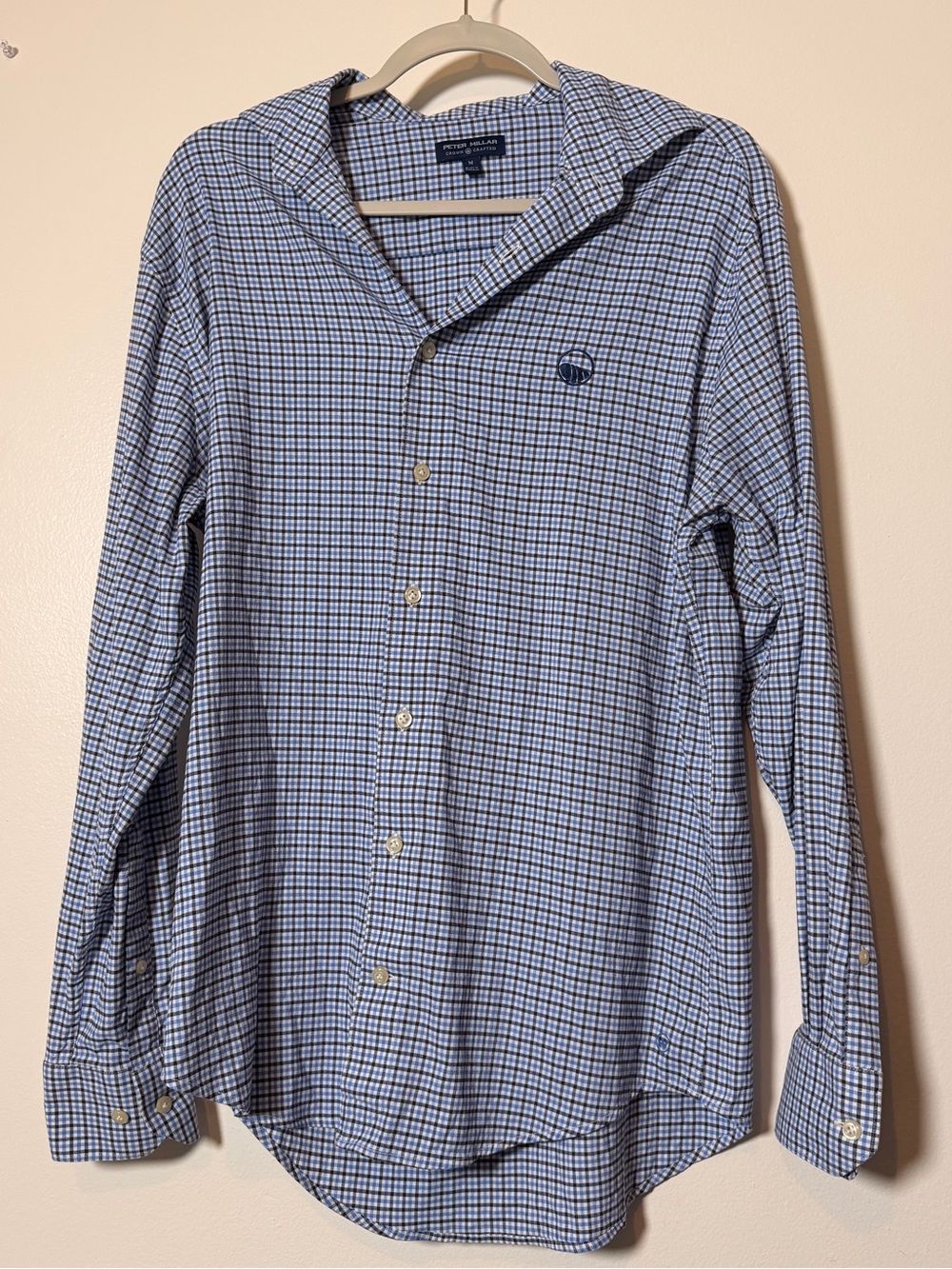 Peter Millar Men's Blue and White Check Dress Shirt